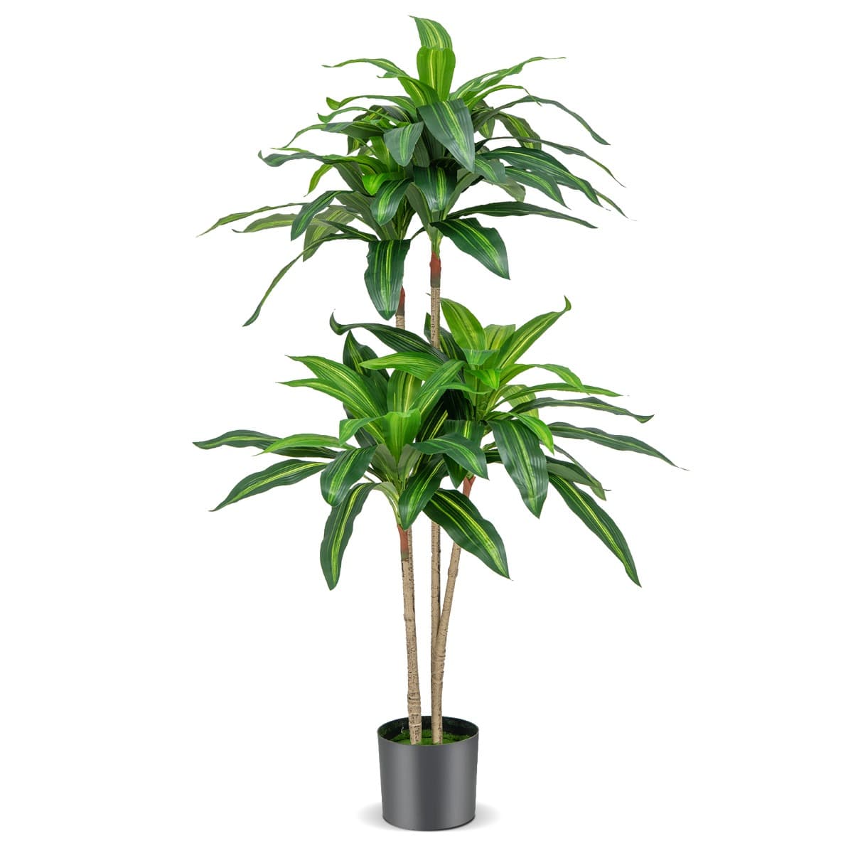 CostwayArbre Artificiel de 140 cm de Haut Fausse Plante Dracaena avec 92 Feuilles Pot en Ciment Couverture de Décoration de Jardin Maison Bureau