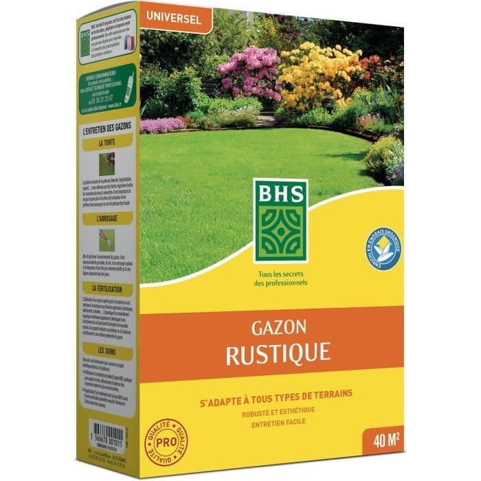 Semence de gazon - BHS - Gazon Rustique 1kg - Plus résistant et mieux protégé - Rapide et Durable - Tous Types de Terrain et Climats